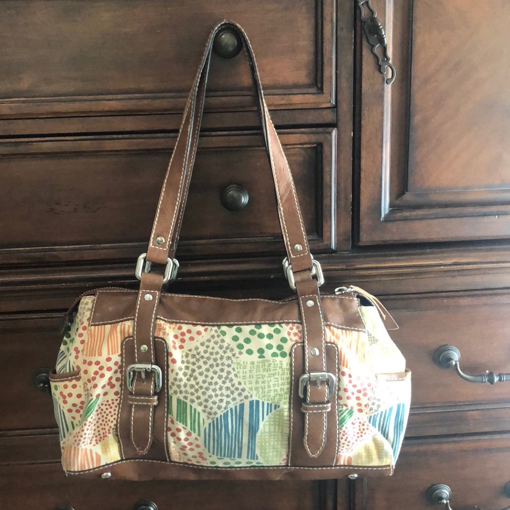 Fossil leather cotton handbag multicolor